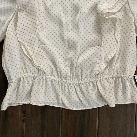 1.State Bon Voyage White & Gold Polka Dot Ruffle Blouse L - Picture 6 of 7